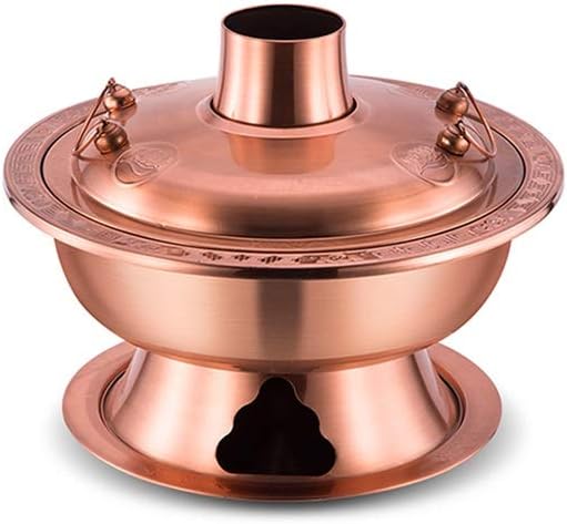 Copper hot Pot, Chinese Style Beijing Charcoal Imitation Copper Hot Pot Thickened Stainless Steel Multi-Person Hot Pot Mongolian Hot Pot Kitchenware Suitable for Family,36cm