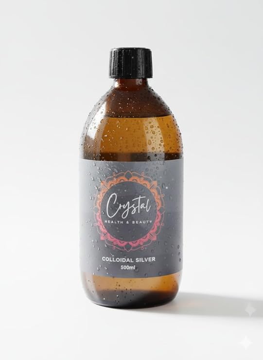 Colloidal Silver 500ml, 20ppm Amber Glass Bottle – UK Premium Liquid for Home & Travel – Crystal Health & Beauty