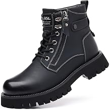 Thrym Men's High Top Combat Boots Side Zipper Lace Up Non-Slip Rugged Sole Casual Work Ankle Boots