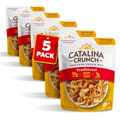 Catalina Crunch Protein Snack Mix | 10g Protein, 1g Sugar per Serving | Good Source of Fiber, Keto, Gluten Free | Traditional, 5.25 Ounce Bag Pack of 5 - Packaging May Vary