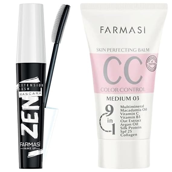 Farmasi CC Cream & Zen Lash Mascara Set, SPF 25 Skin Tint, Medium Shade Duo | Medium Shade Base, Buildable Coverage, Natural Finish, Lash Separation, Defined Lashes, Lightweight Everyday Makeup Duo