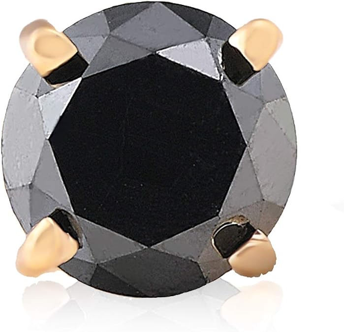 Pompeii 1ct Black Diamond Single Stud Earring 14K Yellow Gold