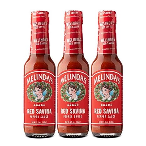 Melindas Red Savina Pepper Hot Sauce - Craft Extra Spicy Habanero Hot Sauce - Made with Fresh Ingredients, Red Savina Peppers, Vinegar, Carrot, Onion - 5oz, 3 Pack