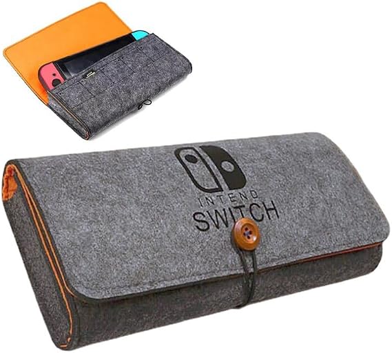 V-MOTA Switchスリーブキャリングケース 対応 Nintendo Switch、Switch Lite、Switch OLEDゲームコンソール, プレミアムフェルト保護トラベルカバー ゲーム収納付き グレー