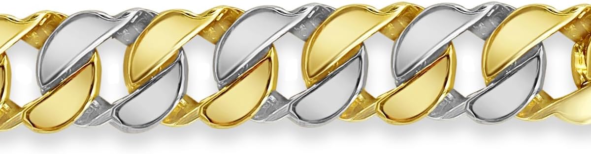 TEX 18k Solid Two-Tone Gold Handmade 2mm Curb Link Bracelet, 10"