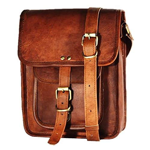 Satchel And Fable Leather I Pad Messenger Tablet Cross Body Shoulder Bag 11 Inch dark brown
