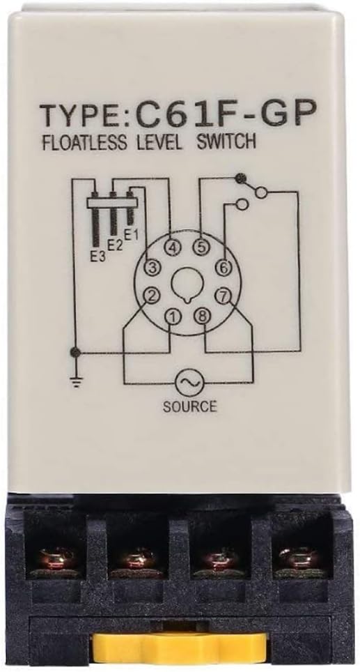 Floatless Level Switch, C61F-GP AC220V 50/60HZ Liquid Water Level Sensor Float Switch Level Transmitter, Water Level Control Relay with Base for Water Industry