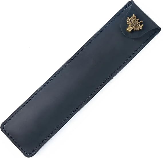 Pen case Leather Pen Pouch Holder Single Pencil Bag With Snap Button(Black)