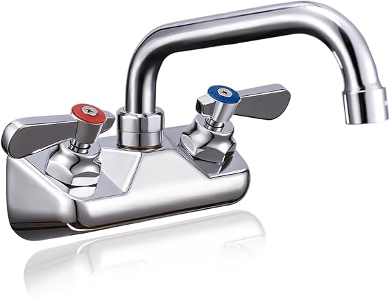 4" Center 6" Spout Commercial Wall Mount Sink Faucet for Restaurant & Bar