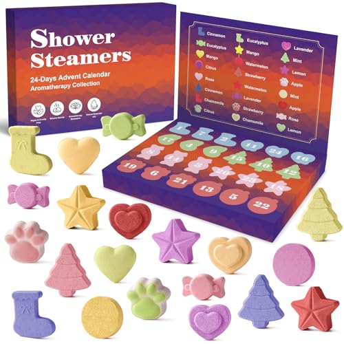 Advent Calendar 2025-24 Pack Aromatherapy Shower Bombs for Relaxation & Stress Relief-Christmas Countdown Gift for Women & Men, Stocking Stuffers