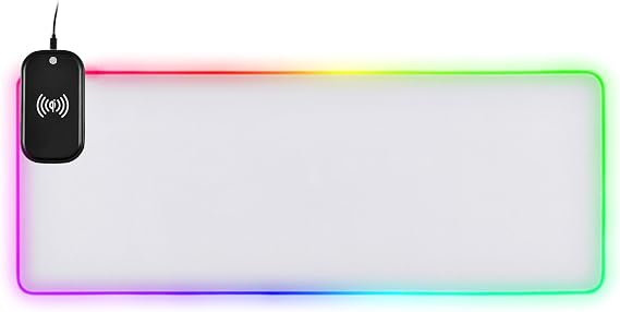White Wireless Charging RGB Gaming Mouse Pad 15W, LED Mouse Mat 35.4 x 15.7 Inch, 14 Light Modes Extra Large Mousepad Non-Slip Rubber Base Computer Keyboard Mat for Gaming, PC, Laptop, Desk