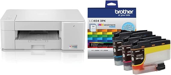 Brother MFC-J1205W INKvestment Tank Wireless Multi-Function Color Inkjet Printer with Up to 1-Year in Box,White LC4043PKS 3 Pack of Standard Yield Cyan, Magenta and Yellow Ink Cartridges