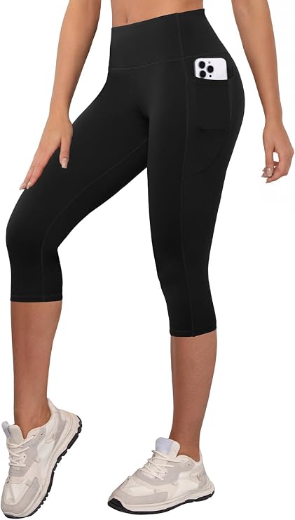 COPYLEAF Capri Leggings for Women High Waisted Gym Yoga Pants with Pockets | 4-Way Stretch Fabrics,Capri Silhouette,High Waisted,2 Side Pockets,Workout Running Pilates lounging Compression Leggings