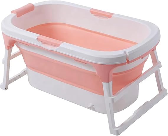 Portable Tub for Adults, 46 inch Portable Bbathtub, Folding Tub for Shower with Massage Board Thermometer, Free Standing Tubs (Pink)