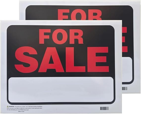 2-Pack FOR SALE Signs 9" x 12" Waterproof Plastic, Red & White on Black Background, Includes Writable Space for Contact Info Bulk 2PC/Per Pack