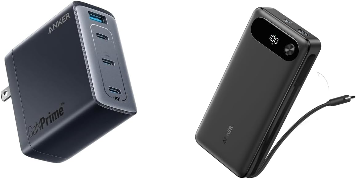 Anker 150W USB C Charger, 747 Charger GaNPrime, 4-Port Fast Compact Foldable Gan Charger Power Bank, 20,000mAh Portable Charger with Built-in USB-C Cable, 87W Max Fast Charging Battery P