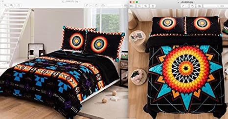 Southwest Reversible Super Thick Soft Comforter Set 3pcs Star Blanket Reversible Bedding Set Queen Size 1 Comforter with 2 Pillow Shams Black