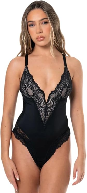 HeyShape Bodysuits for Women - V-Neck Lace Backless Thong - Body Shaper Tummy Control Shapewear for Women