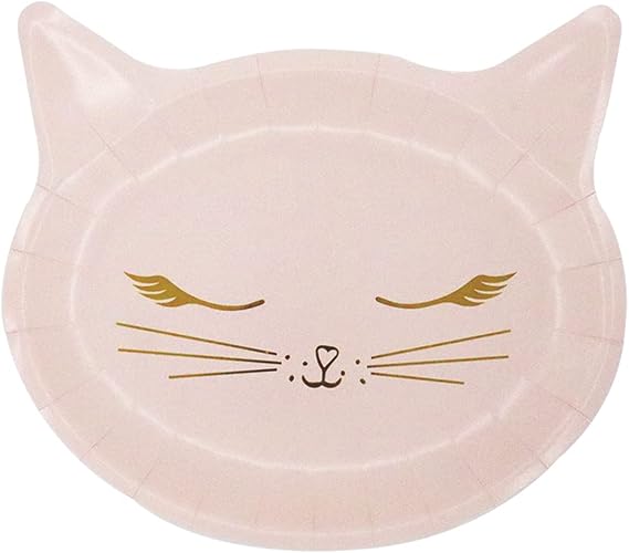 8Pcs Pink Cat Face Paper Plate, 9" Kitten Party Supply for Girls Kids