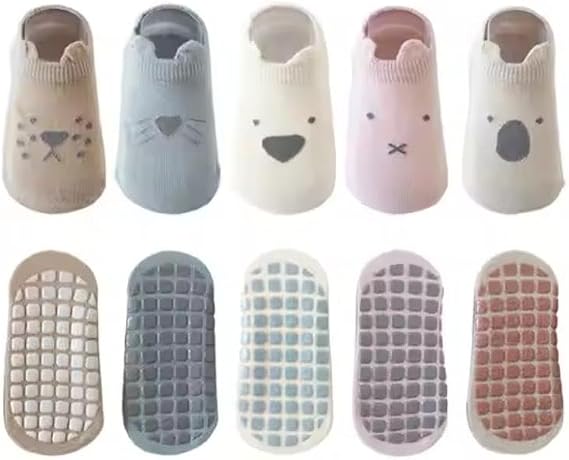 COUVER Baby Non Slip Grip Ankle Socks with Non Skid Soles for Infants Toddlers Kids Boys Girls