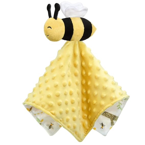 BORITAR Baby Security Blanket Soft Baby Lovey Unisex Lovey Shower Gifts for Newborn Boys and Girls Snuggle Toy Bee Stuffed Animal Yellow 14 Inch