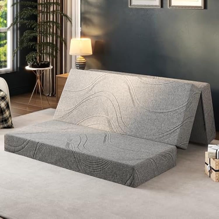 8 Inch Folding Mattress Queen Size, Memory Foam Trifold Mattress for Guest & Murphy Bed, Foldable Mattress with Washable Cover & Non-Slip Base, 80 x 60 x 8