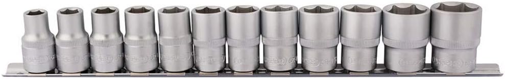 Draper 12" 12 Piece Square Drive Metric Socket Set | Micrometre Reversible Hand Tool | Chrome Vanadium Steel Sockets Mechanics Car Tools | Metal Rail | 16402