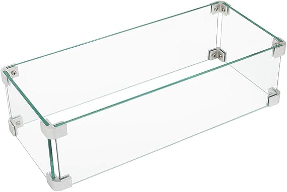 SUNBURY Glass Wind Guard Fence, 36 x 10 x 5.5 Inch Rectangle Fire Table Accessory Shield