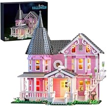 Pink Palace House Building Set with Lights, 1349PCS Halloween Haunted House Blocks Compatible with Lego, Christmas Birthday Gifts for Kids Adults Aged 8+