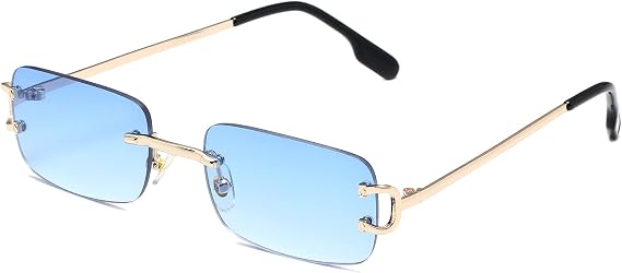 Vintage Rectangular Rimless Sunglasses Retro Frameless Sunglasses for Men and Women UV400 Protection