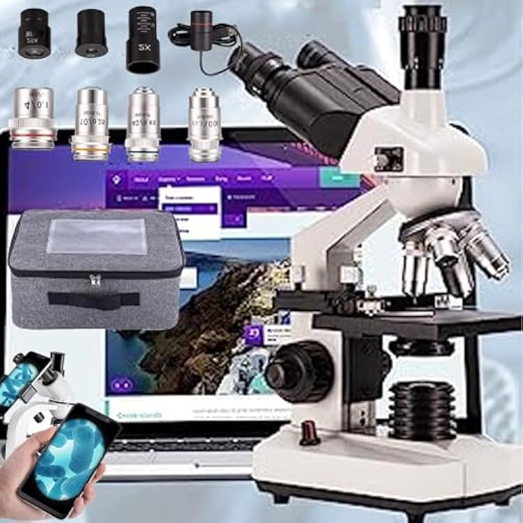 High-Powered Compound Trinocular Microscope-40x-5000x Magnification, 5 Million Pixel E-EyepieceDouble Mechanical StageLed Illumination, Abbe Condenser for Laboratory,White