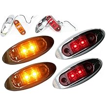 2 RED 2 AMBER 2" AutoSmart KL-15114RE Oval LED Clearance/Side Marker Light with Chrome Bezel for TRUCK TRAILER