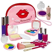 Little Girls Play Makeup Set - Fake Makeup Kit with Cosmetic Bag &amp; Accessories for 3 Girls