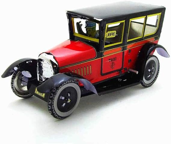 Charmgle Wind-up Tin Toy Vintage Car Red Taxi Theme Toy Home Showcase Ornament Adult Collection Gifts Party Favor Red