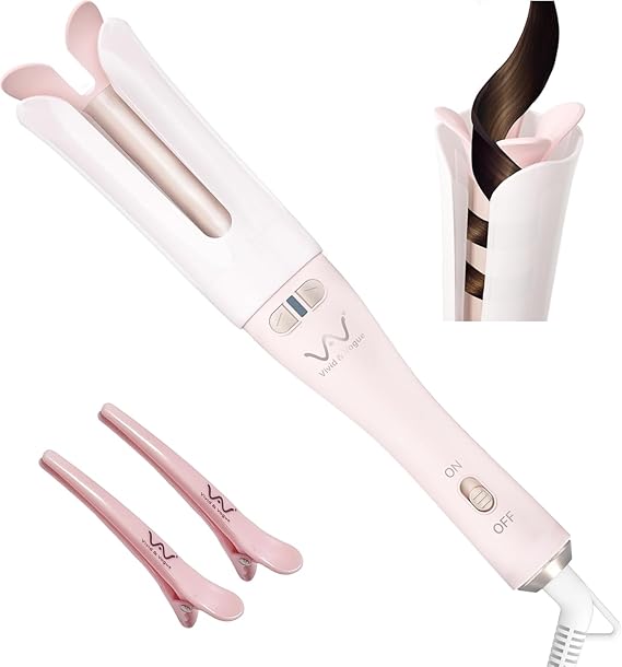 VAV Rotating Hair Curler & Automatic Curling Iron, 1.25-Inch Barrel for Medium/Long Hair, Tangle-Free, Speedy Curls, 392F, Easy to use for The inexperienced (Pink)
