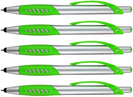 Lexis Stylus Pen, 2 in 1 Capacitive Stylus & Ballpoint Click Pen with Comfort Grip for Universal Touchscreen Devices (Box of 5, Light Green)