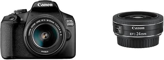 Canon EOS 2000D DSLR Camera and EF-S 18-55 mm f/3.5-5.6 IS II Lens, Black With Canon EF-S 24 mm f/2.8 STM Lens - Black