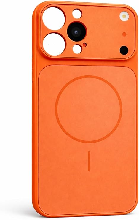 iPhone 13 Pro Max ile Uyumlu 17 Pro Max Görünümlü Magsafe Destekli Kablosuz Şarj Özellikli Kamera Lens Korumalı Şık Metal Görünümlü Telefon Kılıfı Turuncu