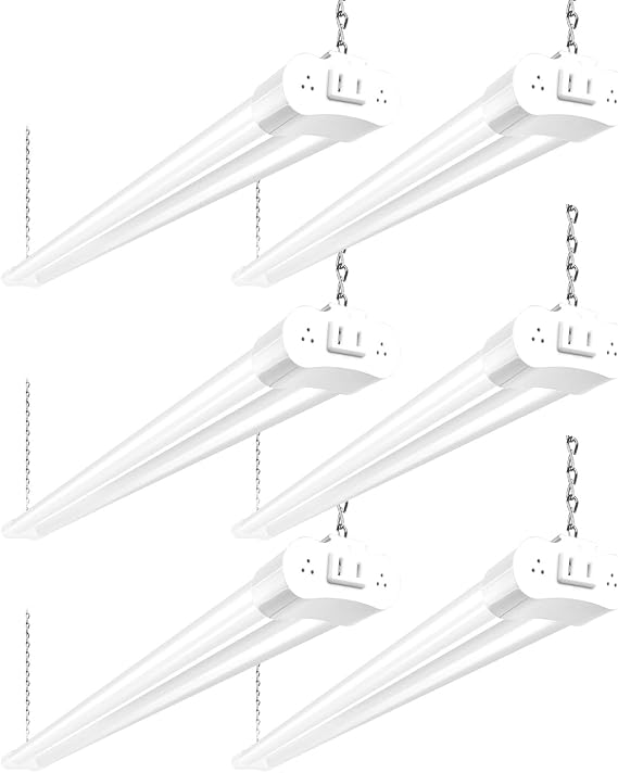 hykolity 60W 4FT Linkable LED Shop Light forGarage,6500LM | Utility Shop Light Fixture, 5000K Daylight LED Workbench Light with Plug, Hanging or Surface Mount,White-ETL,6 Pack