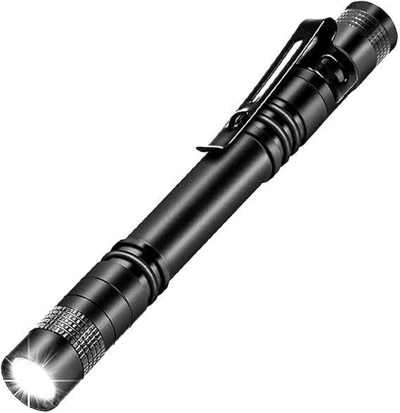 Portable Flashlight with Metal Clip, 200 Lumens Penlight Flashlight Tactical Torch with Clip, Two AAA Batteries (Not Included), Pocket Penlight Portable Emergency Light (1 Pcs)