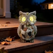 Garden Owl Statue Outdoor Decor with Solar Lights, Resin Owl Figurines for Patio Yard Porch Lawn Solar Owls Decorations Birthday Gift for Women Bird Lovers