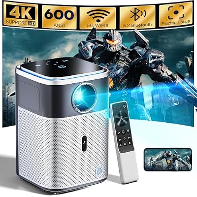 [Auto Focus 4K Support] Projector with Wifi and Bluetooth, 4K Projector Support Full HD 1080P Video Projector, 600ANSI Movie Projector, Auto 6D Keystone&Zoom,400 Max Bild Black