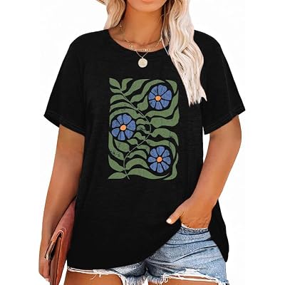 HDLTE Plus Size Tshirts for Women – Oversized Graphic Tees Short Sleeve Crewneck Cute Casual Tops Loose Summer Outfit 2025
