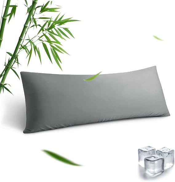 Body Pillowcase, Cooling Viscose from Bamboo Pillow Cover with Zipper Closure, Soft Moisture-Wicking for Hot Sleepers, Hair and Skin-Friendly, Light Grey, 1 Pack
