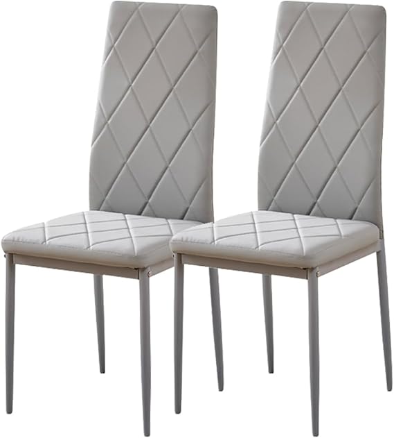 Grey PU Leather Dining Chairs Set of 2 High Back with Metal Legs for Dining Room Kitchen, Side Chairs for Restaurant Office Meeting Home/Commercial (2, Grey Argyle Leather)