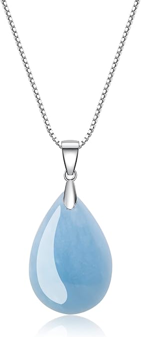 COAI 925 Sterling Silver Teardrop Gemstone Necklace for Women, Moonstone/Labradorite/Aquamarine/Apatite Crystal