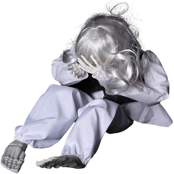 Halloween Creepy Ghost Doll - Scary Crying Voice Control Decor - Party Decorations Haunted House Prop (White)