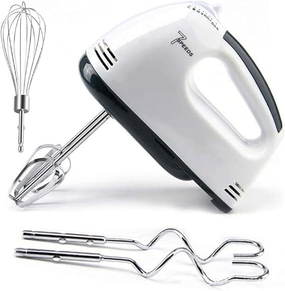 Showvigor Electric Hand Mixer with 5 Stainless Steel Whisk,7 Speed,Offwhite | Portable Kitchen Mixer Electric Whisk, Food Beater for Whipping Mixing Cookies