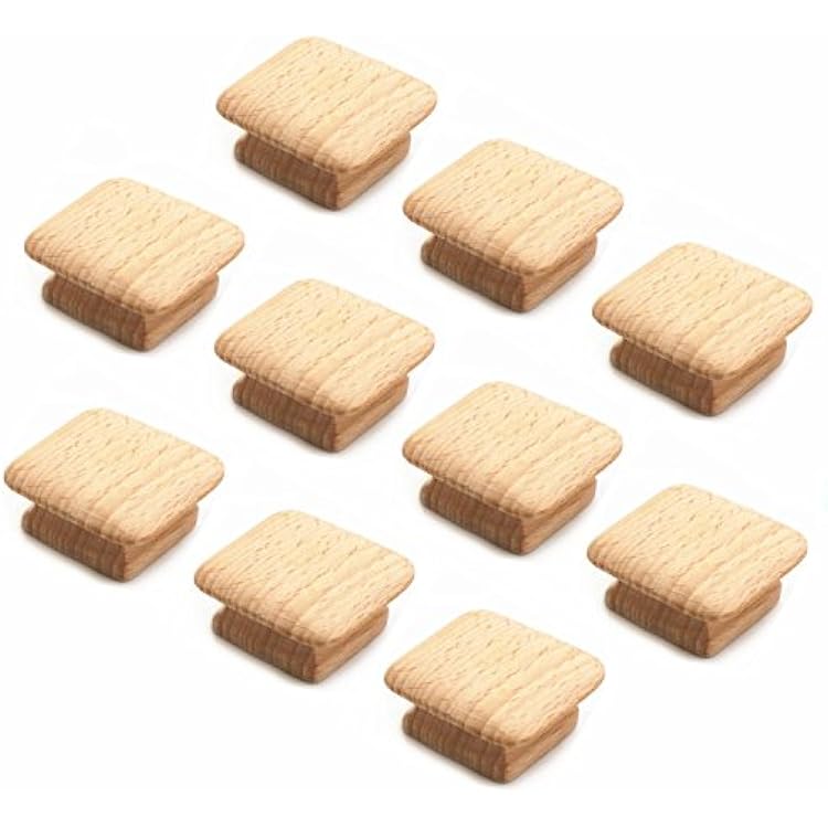 WEICHUAN 10PCS Square Unfinished Wood Drawer Knobs Pulls Handles - Cabinet Furniture Drawer Knobs Pulls Handles Length and Width: 1-34 Inches Height: 34 Inch