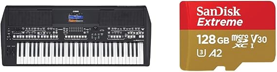 Yamaha PSR-SX600 Digital Keyboard - a Powerful Digital Workstation Keyboard with 61 Touch-Sensitive & SanDisk 128GB Extreme microSDXC card + SD adapter + RescuePRO Deluxe, up to 190MB/s